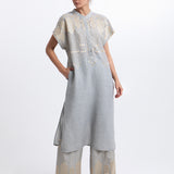 Greek Archaic Kori Grape Midi Tunic Dress - Light Grey and Gold - Simply Beach UK