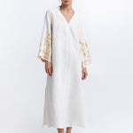 Greek Archaic Kori Ios Kaftan Dress - White and Gold - Simply Beach UK
