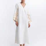 Greek Archaic Kori Ios Kaftan Dress - White and Gold - Simply Beach UK