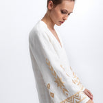 Greek Archaic Kori Ios Kaftan Dress - White and Gold - Simply Beach UK