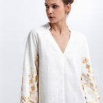 Greek Archaic Kori Ios Kaftan Dress - White and Gold - Simply Beach UK