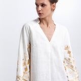 Greek Archaic Kori Ios Kaftan Dress - White and Gold - Simply Beach UK