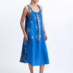 Greek Archaic Kori Lefkada Strappy Dress - Blue Raf and Gold - Simply Beach UK
