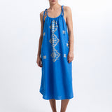 Greek Archaic Kori Lefkada Strappy Dress - Blue Raf and Gold - Simply Beach UK