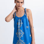 Greek Archaic Kori Lefkada Strappy Dress - Blue Raf and Gold - Simply Beach UK