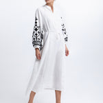 Greek Archaic Kori Ios Button Front Kaftan Dress - White and Black - Simply Beach UK