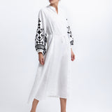 Greek Archaic Kori Ios Button Front Kaftan Dress - White and Black - Simply Beach UK