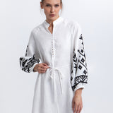 Greek Archaic Kori Ios Button Front Kaftan Dress - White and Black - Simply Beach UK