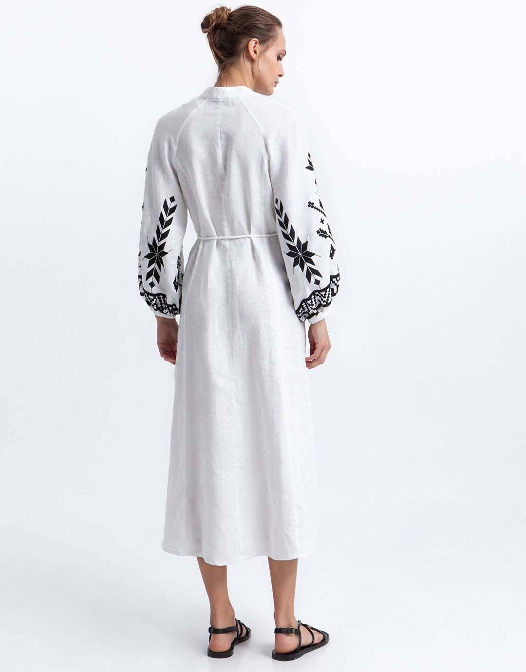 Greek Archaic Kori Ios Button Front Kaftan Dress - White and Black - Simply Beach UK