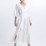 Greek Archaic Kori Ios Midi Kaftan Dress - White and Champagne - Simply Beach UK