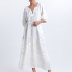 Greek Archaic Kori Ios Midi Kaftan Dress - White and Champagne - Simply Beach UK