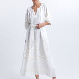 Greek Archaic Kori Ios Midi Kaftan Dress - White and Champagne - Simply Beach UK