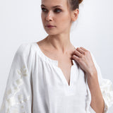 Greek Archaic Kori Ios Midi Kaftan Dress - White and Champagne - Simply Beach UK
