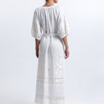 Greek Archaic Kori Ios Midi Kaftan Dress - White and Champagne - Simply Beach UK