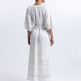 Greek Archaic Kori Ios Midi Kaftan Dress - White and Champagne - Simply Beach UK