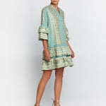 Classic Triangle Layered Mini Dress with Sash - Sea Green and Gold - Simply Beach UK