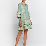 Classic Triangle Layered Mini Dress with Sash - Sea Green and Gold - Simply Beach UK
