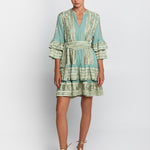 Classic Triangle Layered Mini Dress with Sash - Sea Green and Gold - Simply Beach UK