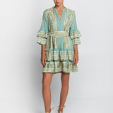 Classic Triangle Layered Mini Dress with Sash - Sea Green and Gold - Simply Beach UK