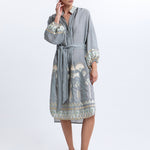 Greek Archaic Kori Papyrus Midi Shirt Dress - Stone and Multi Mint - Simply Beach UK