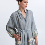 Greek Archaic Kori Papyrus Midi Shirt Dress - Stone and Multi Mint - Simply Beach UK