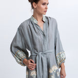 Greek Archaic Kori Papyrus Midi Shirt Dress - Stone and Multi Mint - Simply Beach UK
