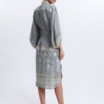 Greek Archaic Kori Papyrus Midi Shirt Dress - Stone and Multi Mint - Simply Beach UK