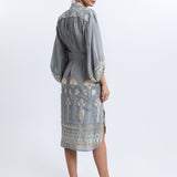 Greek Archaic Kori Papyrus Midi Shirt Dress - Stone and Multi Mint - Simply Beach UK