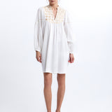 Greek Archaic Kori Flakes Mini Dress - White and Gold with Champagne - Simply Beach UK