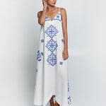 Lefkada Strappy Maxi Dress - White and Blue - Simply Beach UK
