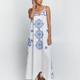 Lefkada Strappy Maxi Dress - White and Blue - Simply Beach UK