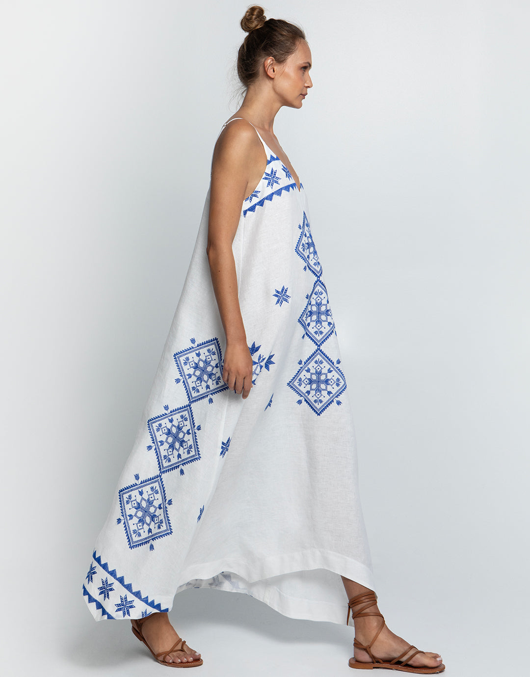 Lefkada Strappy Maxi Dress - White and Blue - Simply Beach UK