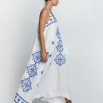 Greek Archaic Kori Lefkada Strappy Dress - White and Blue - Simply Beach UK