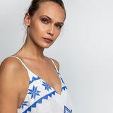 Greek Archaic Kori Lefkada Strappy Dress - White and Blue - Simply Beach UK