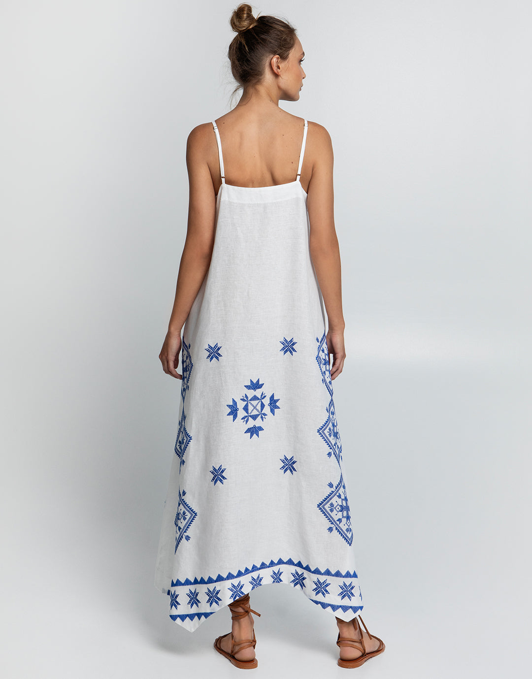 Lefkada Strappy Maxi Dress - White and Blue - Simply Beach UK