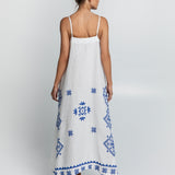 Greek Archaic Kori Lefkada Strappy Dress - White and Blue - Simply Beach UK