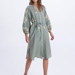 Greek Archaic Kori Lefkada Midi Shirt Dress - Sage and Gold - Simply Beach UK