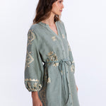 Greek Archaic Kori Lefkada Midi Shirt Dress - Sage and Gold - Simply Beach UK