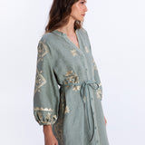 Greek Archaic Kori Lefkada Midi Shirt Dress - Sage and Gold - Simply Beach UK