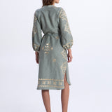 Greek Archaic Kori Lefkada Midi Shirt Dress - Sage and Gold - Simply Beach UK