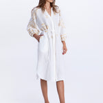 Greek Archaic Kori Lefkada Midi Shirt Dress - White and Gold - Simply Beach UK