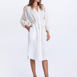 Greek Archaic Kori Lefkada Midi Shirt Dress - White and Gold - Simply Beach UK