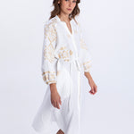 Greek Archaic Kori Lefkada Midi Shirt Dress - White and Gold - Simply Beach UK