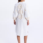 Greek Archaic Kori Lefkada Midi Shirt Dress - White and Gold - Simply Beach UK