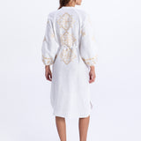Greek Archaic Kori Lefkada Midi Shirt Dress - White and Gold - Simply Beach UK