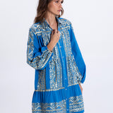 Greek Archaic Kori Classic Triangle Long Sleeve Mini Dress - Blue Raf and Gold - Simply Beach UK
