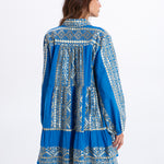 Greek Archaic Kori Classic Triangle Long Sleeve Mini Dress - Blue Raf and Gold - Simply Beach UK