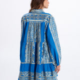 Greek Archaic Kori Classic Triangle Long Sleeve Mini Dress - Blue Raf and Gold - Simply Beach UK