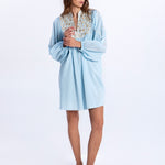 Greek Archaic Kori Flakes Mini Dress - Ciel and Gold with Champagne - Simply Beach UK