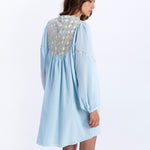 Greek Archaic Kori Flakes Mini Dress - Ciel and Gold with Champagne - Simply Beach UK